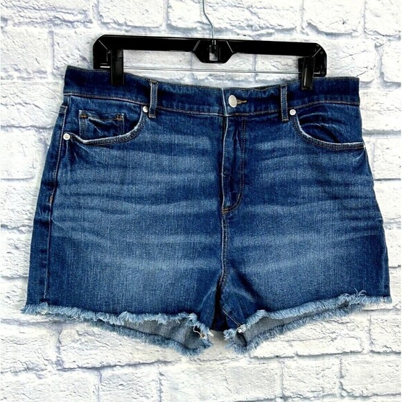 Loft Women High Rise Medium Wash Stretch Denim Cutoff Shorts Size 14 Waist 32 E4 - Picture 2 of 9
